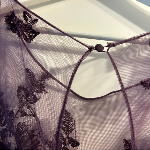 David’s Bridal Plum Lace Formal Gown with sash - Picture 4 of 7